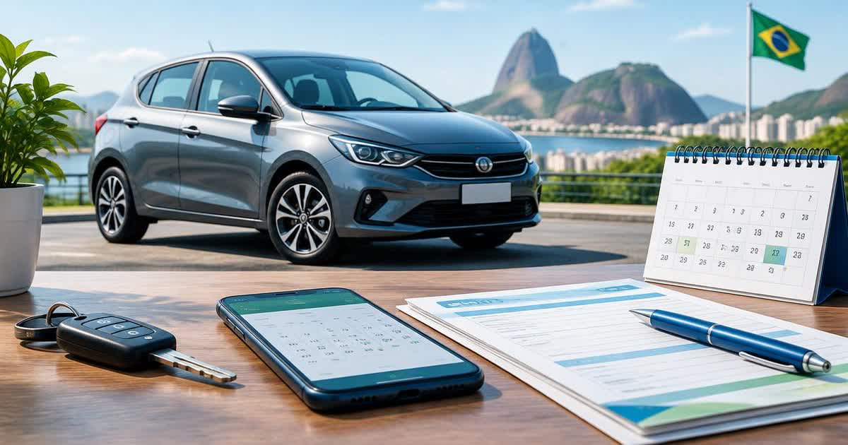 Carro, calendário e documentos sobre uma mesa